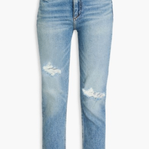 Wren cropped distressed high-rise slim-leg jeans